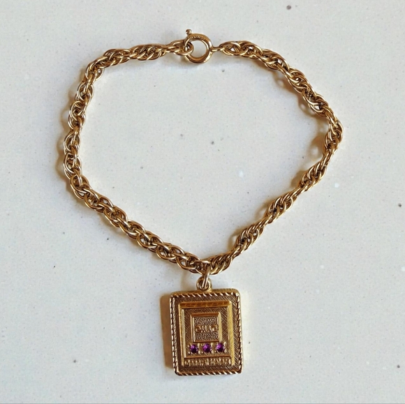 🚗 Vintage 12K GF Ruby GMC Motors Charm Bracelet - Picture 2 of 8